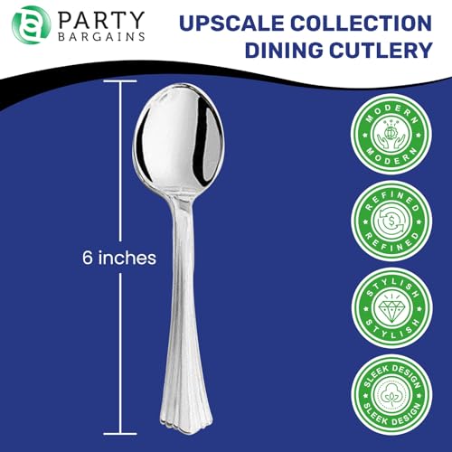 Disposable Silver Soup Spoons, 20 Count - Perfect for Parties and Events