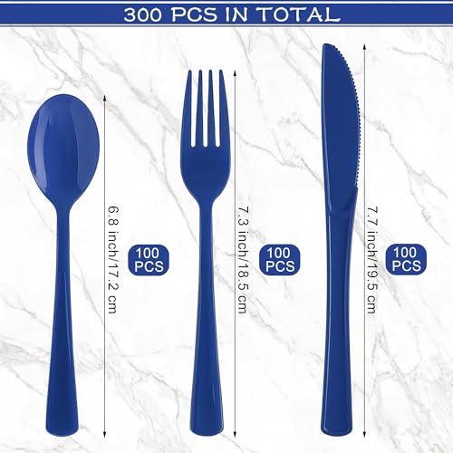 Dark Blue 300-Piece Plastic Cutlery Set for Formal Events