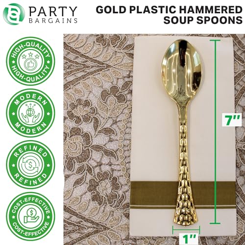 Gold Disposable Soup Spoons, 20 Count - Heavy Duty Utensils for Weddings, Birthdays, Parties, Catering